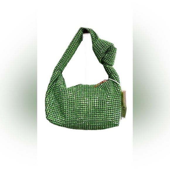 Madison West Knotted Green emerald Rhinestone crystal Dumpling Evening bag new - Picture 1 of 7